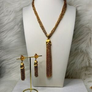 Vintage Trifari Gold Tassel Necklace and Earring Set